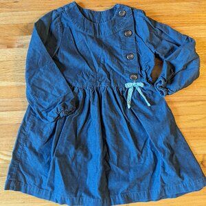 Hannah Andersson Fall Blue Dress with Bow and Buttons (110) Size 4